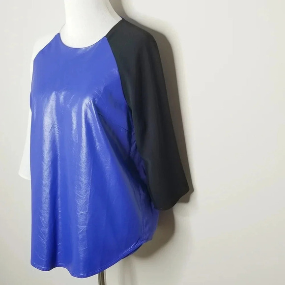 Line & Dot Colorblock Lambskin Leather Top S - Picture 2 of 7